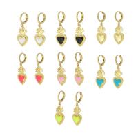 Huggie Hoop Drop Earring, Brass, Heart, gold color plated, for woman & enamel, more colors for choice, 35mm, Sold By Pair