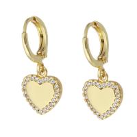 Huggie Hoop Drop Earring, Brass, Heart, gold color plated, micro pave cubic zirconia & for woman, 25mm, Sold By Pair
