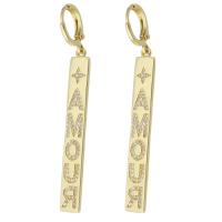 Huggie Hoop Drop Earring, Brass, Rectangle, gold color plated, with letter pattern & micro pave cubic zirconia & for woman, 58mm, Sold By Pair