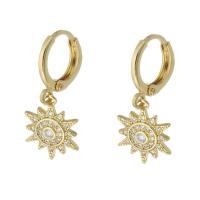 Huggie Hoop Drop Earring, Brass, Sun, gold color plated, micro pave cubic zirconia & for woman, 27mm, Sold By Pair