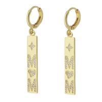 Huggie Hoop Drop Earring, Brass, Rectangle, gold color plated, with letter pattern & micro pave cubic zirconia & for woman, 44mm, Sold By Pair