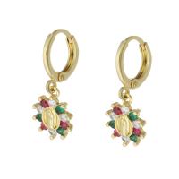 Huggie Hoop Drop Earring, Brass, gold color plated, micro pave cubic zirconia & for woman, multi-colored, 26mm, Sold By Pair