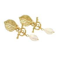 Brass Drop Earring with Freshwater Pearl gold color plated fashion jewelry & for woman nickel lead & cadmium free Sold By Pair