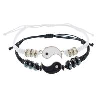 cordon de polyester bracelet, avec Hématite & alliage de zinc, unisexe & antifatigue & avec strass, couleurs mélangées, Longueur:16-32 cm, Vendu par PC