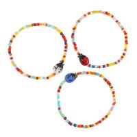 Glass Beads Bracelet with Elastic Thread & Lampwork Ladybug Unisex & anti-fatigue mixed colors Length 16-32 cm Sold By PC