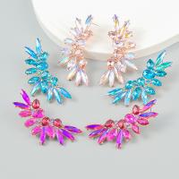 Tibetan Style Stud Earring, fashion jewelry & for woman & with rhinestone, more colors for choice, 56x24mm, Sold By Pair