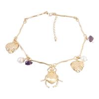 Zinklegierung Schmuck Halskette, mit ABS-Kunststoff-Perlen, mit Verlängerungskettchen von 2.87inch, Insekt, Modeschmuck & für Frau, goldfarben, 50mm, Länge:17.28 ZollInch, verkauft von PC