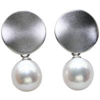 Freshwater Pearl Earrings, with 925 Sterling Silver, Round, for woman & frosted, white, 12x13mm, Sold By Pair