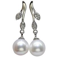 Freshwater Pearl Earrings with 925 Sterling Silver Round for woman & with rhinestone white Sold By Pair