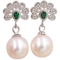Freshwater Pearl Earrings with 925 Sterling Silver Peacock micro pave cubic zirconia & for woman white Sold By Pair