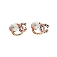 Zinc Alloy Stud Earring with Plastic Pearl for woman & with rhinestone golden nickel lead & cadmium free Sold By Pair