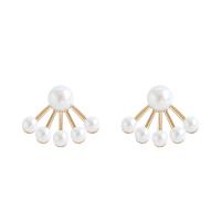 Ear Jackets Iron with Plastic Pearl Fan for woman golden nickel lead & cadmium free Sold By Pair