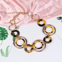 Acetate Necklace with Zinc Alloy with 2.76Inch extender chain Donut gold color plated for woman coffee color 46mm Length Approx 17.32 Inch Sold By PC