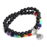 Lava Buddhist Beads Bracelet, with Natural Stone & Tibetan Style, Round, platinum color plated, Unisex, mixed colors, 6mm, Length:Approx 13.78 Inch, Sold By PC