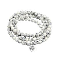 108 Mala Beads, Howlite, with Tibetan Style, Round, platinum color plated, Unisex, white, 8mm,14mm, Approx 108PCs/Strand, Sold By Strand