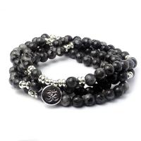 108 Mala Beads Labradorite with Zinc Alloy Round platinum color plated Unisex black 8mm 14mm Approx Sold By Strand