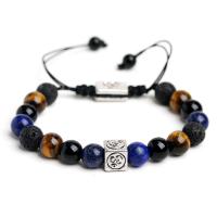 Gemstone Bracelets, Natural Stone, with Tibetan Style, Round, platinum color plated, Unisex, mixed colors, 8mm, Length:Approx 7.28 Inch, Sold By PC