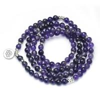 108 Mala Perlen, Amethyst, mit Zinklegierung, rund, Platinfarbe platiniert, unisex, violett, 8mm,14mm, ca. 108PCs/Strang, verkauft von Strang