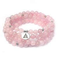 108 Mala Beads Rose Quartz with Zinc Alloy Round platinum color plated Unisex pink 8mm 14mm Approx Sold By Strand