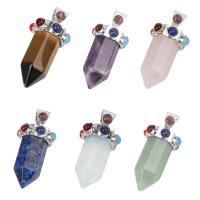 Gemstone Pendants Jewelry, with Tibetan Style, silver color plated, different materials for choice, more colors for choice, 40x12mm, Sold By PC