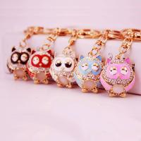 Tibetan Style Key Clasp, with Czech Rhinestone, Owl, high quality plated, fashion jewelry & Unisex, more colors for choice, 112x40mm, Sold By PC