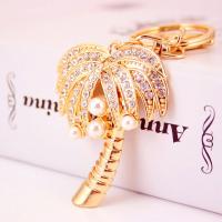 Tibetan Style Key Clasp, with Czech Rhinestone, Palm Tree, high quality plated, fashion jewelry & Unisex, golden, 122x47mm, Sold By PC