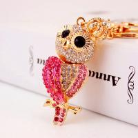 Tibetan Style Key Clasp, with Czech Rhinestone, Owl, high quality plated, fashion jewelry & Unisex & enamel, more colors for choice, nickel free, 131x28mm, Sold By PC
