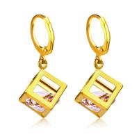 Huggie Hoop Drop Earring 304 Stainless Steel Vacuum Ion Plating fashion jewelry & micro pave cubic zirconia & for woman 17mm*15mm 12mm Sold By Pair