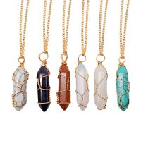 Natural Gemstone Necklace, with Brass, plated, fashion jewelry & different materials for choice & oval chain, more colors for choice, 10x45mm, Sold Per Approx 50 cm Strand