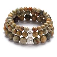 Gemstone Bracelets, Silver Leaf Jasper, Round, Unisex & different size for choice, Sold By PC