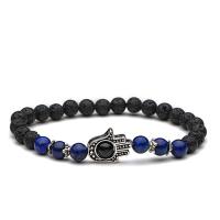 Bracelets de pierres précieuses, lave volcanique, avec Lapis lazuli, main, bijoux de mode & unisexe, 6mm, Longueur:Environ 7 pouce, Vendu par PC