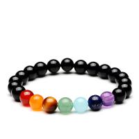 Gemstone Bracelets Black Agate with Gemstone Round fashion jewelry & Unisex 8mm Length Approx 7.3 Inch Sold By PC