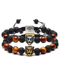 Gemstone Bracelets, Lava, with Tiger Eye, Lion, fashion jewelry & Unisex, more colors for choice, 8mm, Length:Approx 7 Inch, Sold By PC