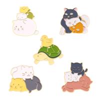 Zinc Alloy Brooches Cat gold color plated Unisex & enamel mixed colors Sold By PC