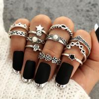 Zinc Alloy Ring Set with Plastic Pearl antique silver color plated eleven pieces & fashion jewelry & for woman & with rhinestone nickel lead & cadmium free Sold By Set