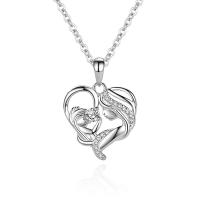 925 Sterling Silver Necklace, with 1.97inch extender chain, Heart, fashion jewelry & micro pave cubic zirconia & for woman, 18.30x17.10mm, Length:Approx 15.75 Inch, Sold By PC