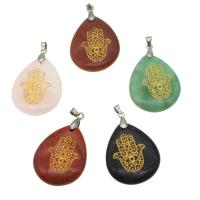 Gemstone Pendants Jewelry, with Tibetan Style, Teardrop, more colors for choice, 35x30x5mm, Sold By PC