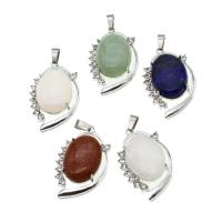 Gemstone Pendants Jewelry, with Tibetan Style, with rhinestone, more colors for choice, 32x25x8mm, Sold By PC