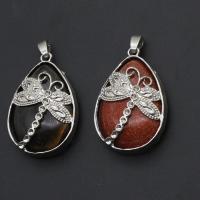 Gemstone Pendants Jewelry, with Tibetan Style, Teardrop, more colors for choice, 36x28x8mm, Sold By PC