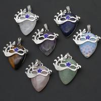Gemstone Pendants Jewelry, with Tibetan Style, with rhinestone, more colors for choice, 50x28x8mm, Sold By PC