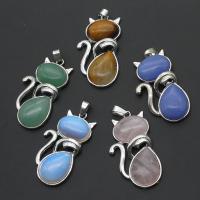Gemstone Pendants Jewelry, with Tibetan Style, Cat, more colors for choice, 48x32x7mm, Sold By PC