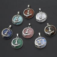 Gemstone Pendants Jewelry, with Tibetan Style, Round, more colors for choice, 31x27x10mm, Sold By PC