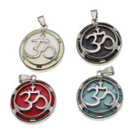 Gemstone Pendants Jewelry, with Tibetan Style, Round, more colors for choice, 31x27x8mm, Sold By PC