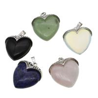 Gemstone Vedhæng Smykker, Ædelsten, med Zinc Alloy, Heart, flere farver til valg, 30x36x10mm, Solgt af PC