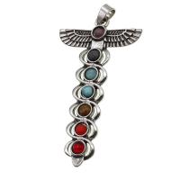 Gemstone Pendants Jewelry, with Tibetan Style, Cross, mixed colors, 62x34x5mm, Sold By PC