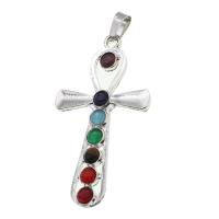 Gemstone Pendants Jewelry, with Tibetan Style, Cross, mixed colors, 52x29x4mm, Sold By PC