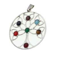 Gemstone Pendants Jewelry, with Tibetan Style, Round, mixed colors, 42x38x3mm, Sold By PC