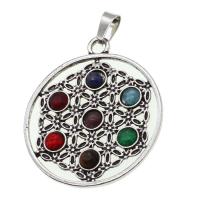 Gemstone Pendants Jewelry, with Tibetan Style, Round, mixed colors, 40x35x5mm, Sold By PC