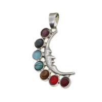 Gemstone Pendants Jewelry with Zinc Alloy Moon mixed colors Sold By PC