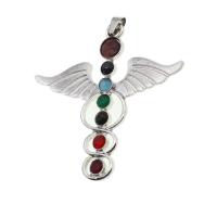 Gemstone Pendants Jewelry, with Tibetan Style, mixed colors, 56x56x4mm, Sold By PC